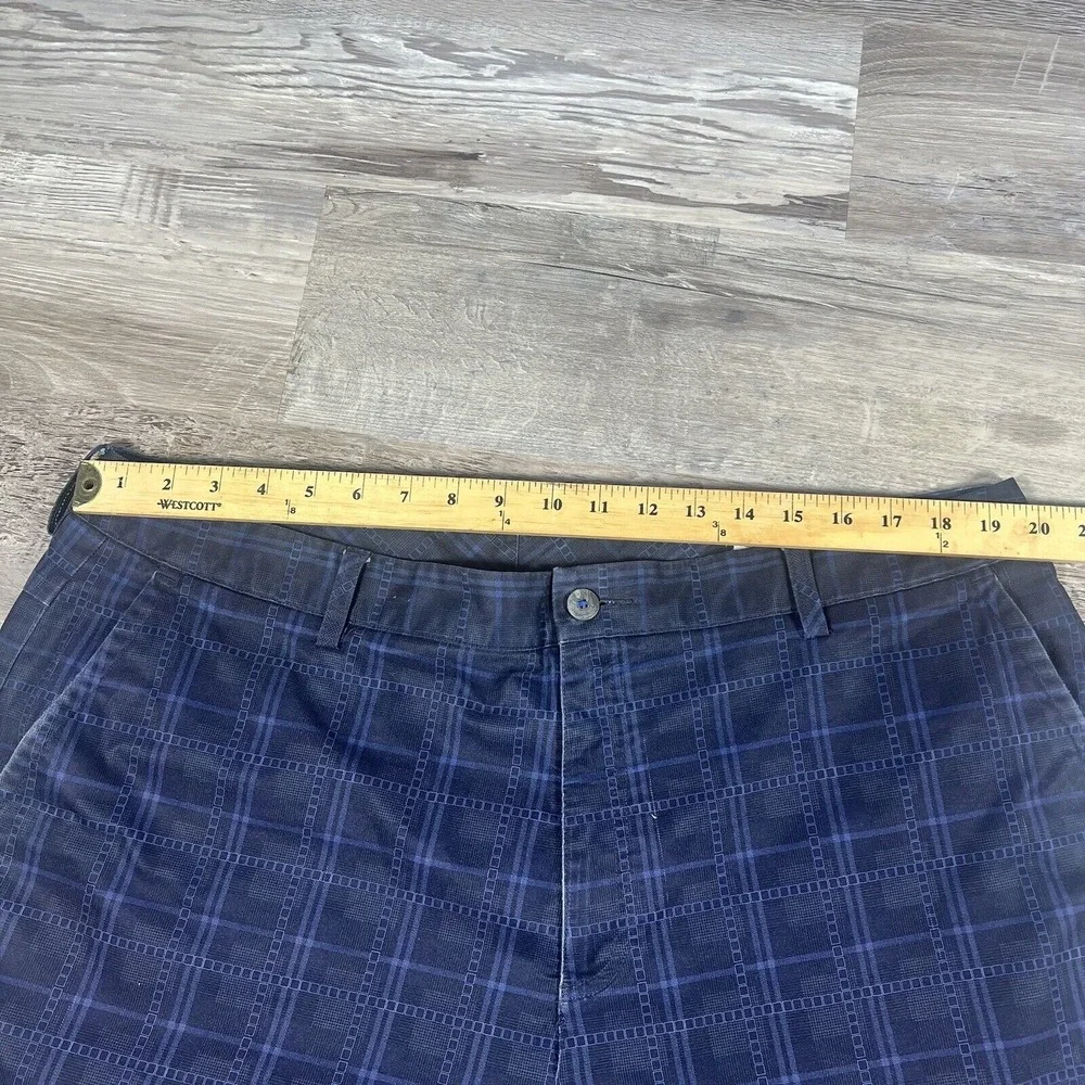 Adidas Shorts Mens 40 Blue Plaid Chino Flat Front Bermuda Golf Logo‎
